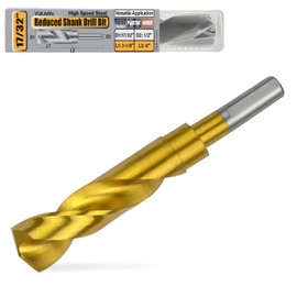 17/32 Inch Reduced Shank Drill Bit, HSS 4341 with Titanium Coating, 3-Flat Shank Design and 118° Drill Tip, for Metal, Iron, Steel, Wood and Plastic Drilling (17/32" x 6" Reduced Shank)