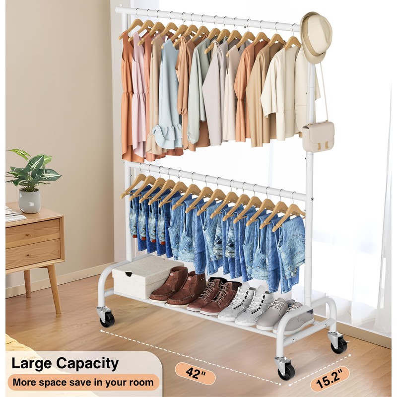 MISSLO Heavy Duty Clothing Racks for Hanging Clothes Rack Double