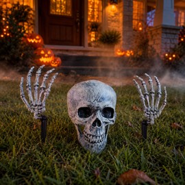 Halloween Skeleton Yard Decoration – 3-Piece Skull & Bone Arm Stakes for Outdoor Graveyard, Lawn & Haunted House Decor