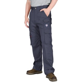 BOCOMAL FR Pants for Men Cargo Pockets Flame Resistant/Fire Retardant Gray Elastic Waist Water & Oil Repellent Finish