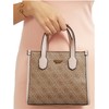 GUESS Womens Silvana Crossbody, Mini Tote, Top Handle, Latte Logo/Rosewood
