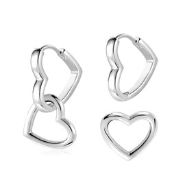 ALEXCRAFT Earrings Silver 925 Hanging Double Hoop Earrings with Pendant for Women Girls 14k Gold-Plated Geometry Earrings Small Silver 925 Hoop Earrings Pendant Hanging Drop Earrings, Silver