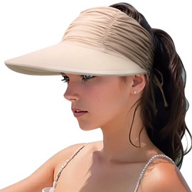 DRESHOW Women Visor Sun Hat Wide Brim Hat Adjustable Foldable Ponytail Beach Hat Summer UV Protection Outdoor Cap UPF 50+