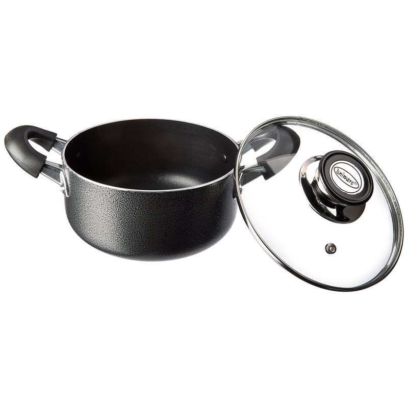 Non-Stick Aluminum 2 Handle Cooking Sauce Pot w/Glass Lid -