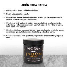 Jabón para Afeitar, Limpieza y Cuidado Barba y Bigote Barber Shot con Aceite de Macadamia y Extracto de Sábila, Cuidado Personal Hombre, Suaviza e Hidrata la Piel, Tarro con 150g