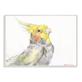 Stupell Industries Cockatiel Bird Portrait Tropical Yellow Grey Pet, Design by George Dyachenko Wall Plaque, 13 x 19, White