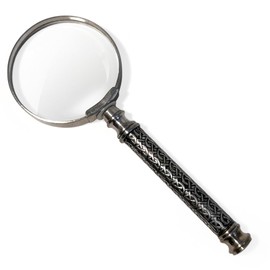Vintage Silver Magnifying Glass for reading, Handheld Magnifier with interwoven chain link patterned handle, ideal for crafting and appreciating nature