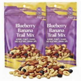 Banana Trail Mix – Almonds, Peanuts, Cashews, Dried Blueberries & Banana Chips – Gluten Free Fruit & Nut Keto Snack Mix – Nice 2 Pack (7oz Each, 14oz Total)