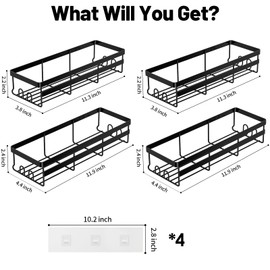 WOWBOX Shower Caddies 4 Pack - Adhesive Hanging Shower Shelf - Bathroom Organizers and Storage, No Drilling Stainless Shower Shelves for Home Decor, Bathroom Accessories