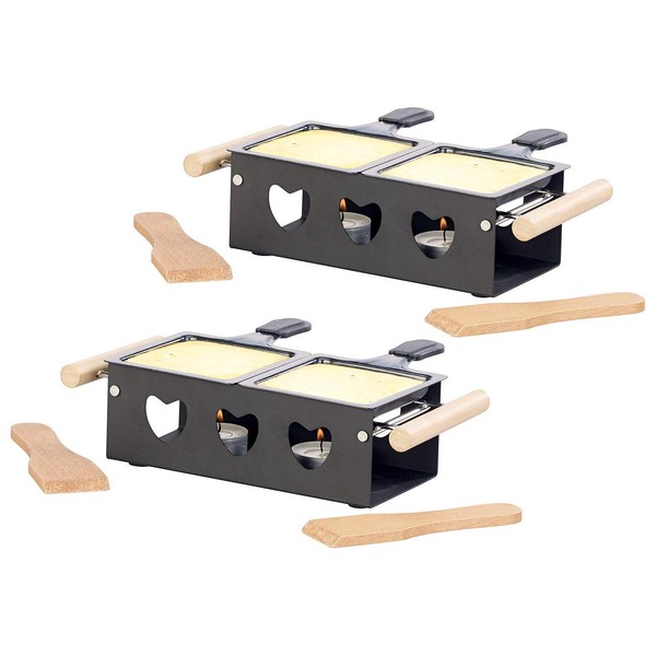 Rosenstein & Söhne Raclette Tea Light Oven: Set of 2 Tea Light Raclette for 2 People, with Scrapers and Tea Lights (Raclette Candles, Cooking without Electricity, Tea Lights)