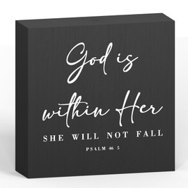 God is within Her Bible Verse Artwork Black Wood Box Sign Rustic Farmhouse Style Psalm 46 : 5 Christian Wood Block Plaque 5 X 5 Inches Home Office Desk Sign Decor for Presents