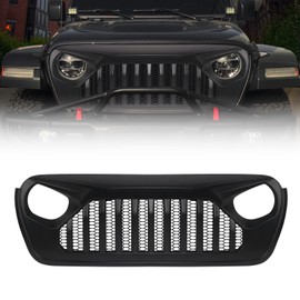 DKMGHT Front Grill with Grille For Jeep Wrangler JL JLU 2018, 2019, 2020, 2021, 2022 & Jeep Gladiator JT (Matte Black Fury)