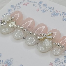 Romantic Flower Handmade Nail Tips - Oval XL / 로맨틱 플라워 수제네일팁 - 오벌XL