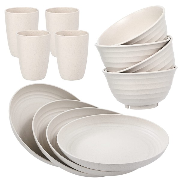 Wwyybfk 12pcs Wheat Straw Dinnerware Sets, Wheat Straw Plates and