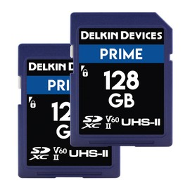 Delkin Devices Prime 128GB 2PK SDXC UHS-II (U3/V60) Memory Cards – High Endurance for 8K, 4K, Full HD, and RAW Burst | Compatible with DSLR and Digital Cameras