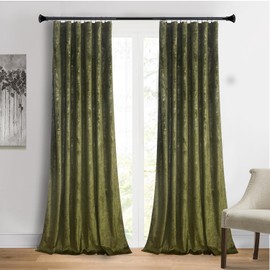 Roslynwood Luxury Gold Foil Print Moss Green Velvet Curtains 96 inches Long Rod Pocket Thermal Insulated Blackout Window Drapes for Living Room/Bedroom/Dining Room, W52 x L96, 2 Pcs