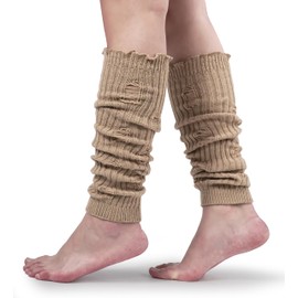 BomKinta Leg Warmers with Holes Women - Warm Ruffle Leg Sleeves - Winter Knee High Footless Socks Khaki
