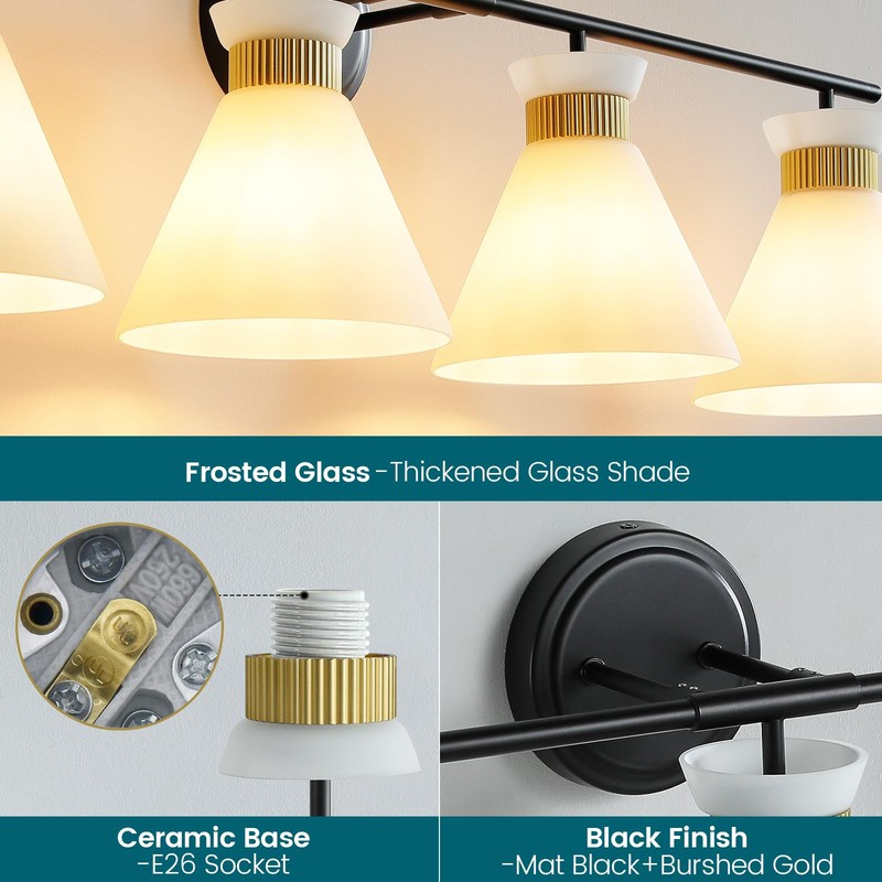 WOSHITU Bathroom Vanity Light Fixtures: 4-Light Mid Century Modern Vanity