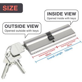 DIDA® 100mm Euro Barrel Lock 50/50 Door Barrel Lock with Key UPVC Door Lock Barrel Profile Lock with 3 Keys Anti-Pick Anti-Bump Anti-Drill Euro Cylinder Lock High Security BS EN 1303:2005 Nickel