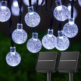 Brightown 2-Pack 120 LED 72 FT Solar String Lights Outdoor, Crystal Globe Lights with 8 Lighting Modes, Waterproof Solar Powered Patio Lights for Garden Yard Porch Wedding Party Decor (Pure White)