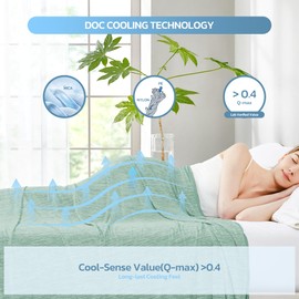 Degrees of Comfort Cooling Blanket Queen Size, Summer Cooling Blankets for Hot Sleepers, Q-Max>0.4 Cool Fiber, Cold Summer Bedding for Bed Couch Sofa, Green 90"x90"