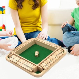 CA Mode Shut The Box Game, Dice Board Toy 2-4 Players Wooden Board Games 12 Numbers 4 Sided Flop Game Kids Adults Indoor Smart Math Table Game