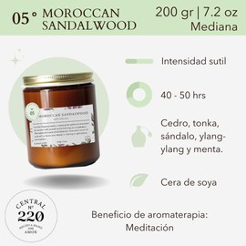 CENTRAL 220 | Vela Moroccan |Cedro, tonka, sándalo, menta y ylang-ylang | 200gr. 40-50 horas de aroma para meditar