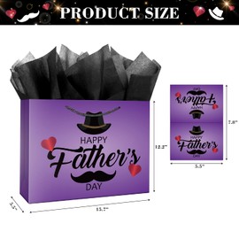 Linelglobal Happy Father's Day Gift Bag Set - 15.6" Premium Large Gift Bag with Wrapping Paper for Dad