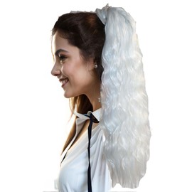 LeeWin Single Color Corn Wave Ponytail Extension Long Wavy Curly Velcro Wrap Around Pony Tail Heat Resistant Synthetic Hairpiece for Women (White)