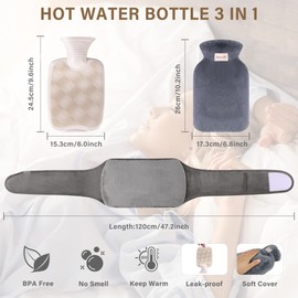 Hot Water Bottle with Cover - Hot Water Bottle, Vegena Hot Water Bottle Belt Bed Bottle Fluffy Rubber Hot Water Bag for Children Adults Neck Shoulder Back Legs Waist Warming