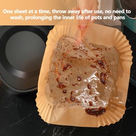 8.5 Inch Air Fryer Liners, 150PCS Non-Stick Air Fryer Paper Liners Disposable, Oil-Proof & High-Temperature Resistant Square Baking Paper for Air Fryer, Microwave, Oven（Bottom Is 7 Inch）