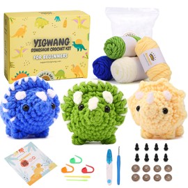 YIGWANG Crochet Kit for Beginners, Learn to Crochet Animal Kit for Kids Adults,Complete Crochet Stater Kits with Step-by-Step Video Tutorials and Instructions, Triceratops Amigurumi