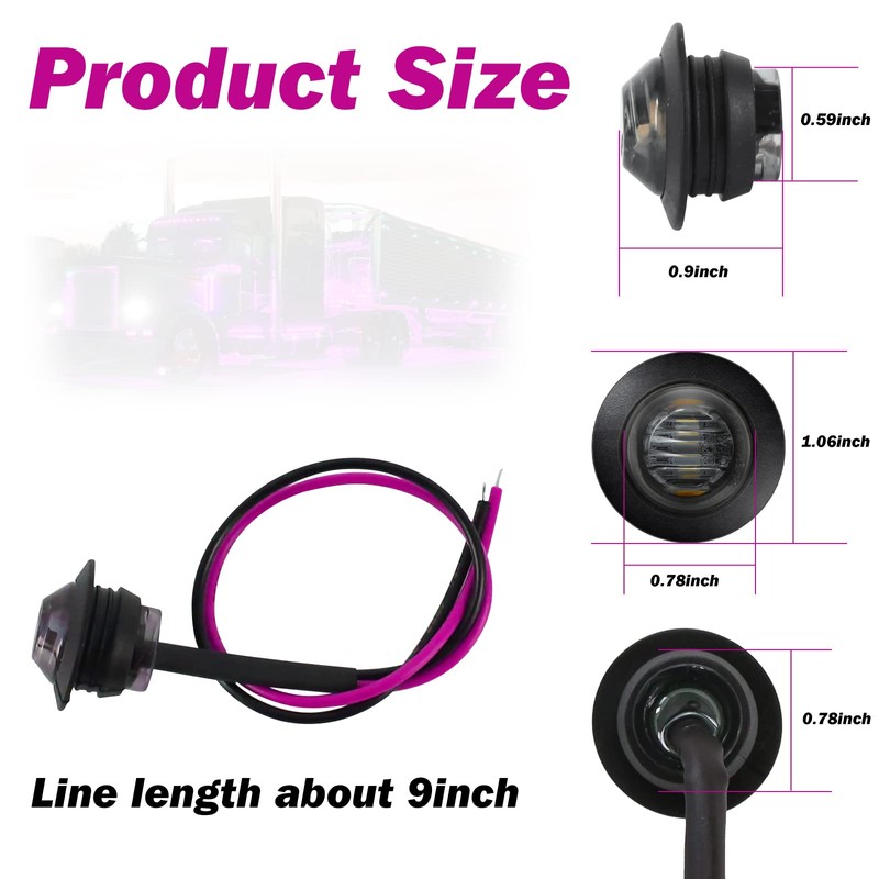 ALFU 20pcs Purple 3/4" Round LED Trailer Side Marker Clearance