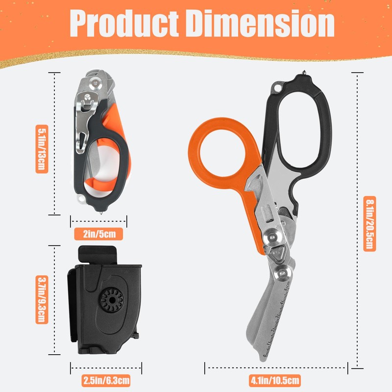 6 in 1 Multi-Function Foldable Trauma Shears with Compatible Holster,