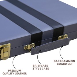 Backgammon Set - Classic Board Game with Premium Leather Case - Portable Travel Strategy Backgammon Game Set for Adults, Kids (11inch, Blue)