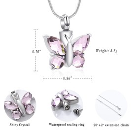 Butterfly Cremation Jewellery for Ashes Pendant - Butterfly Urn Necklace with Mini Keepsake Urn Memorial Ash Jewellery, Stainless Steel, No Gemstone