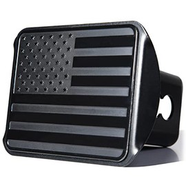 Zone Tech Tactical USA American Flag Hitch Cover - Premium Quality Stainless Steel Black Metal American Flag Emblem Trailer Plug Hitch Cover -US Patriotic Pledge of Allegiance - Fits 2” Receivers