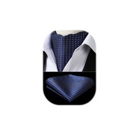 HISDERN Navy Blue Cravats for Men Silk Elegant Cravat and Handkerchief Ascot Tie & Pocket Square Set for Wedding Party Business