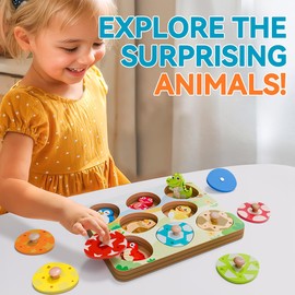 EDUJOY Wooden Animal Puzzles for Toddlers Ages 1-3, Baby Puzzle 12-18 Months, Montessori Toys for 1 2 Year Old Boys Girls Birthday Gifts, Peg Puzzles for Toddlers 2-4, Preschool Learning Activities