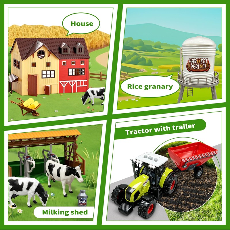 Tcvents Farm Toys Playset, Farm Tractor Animal Toys for Kids