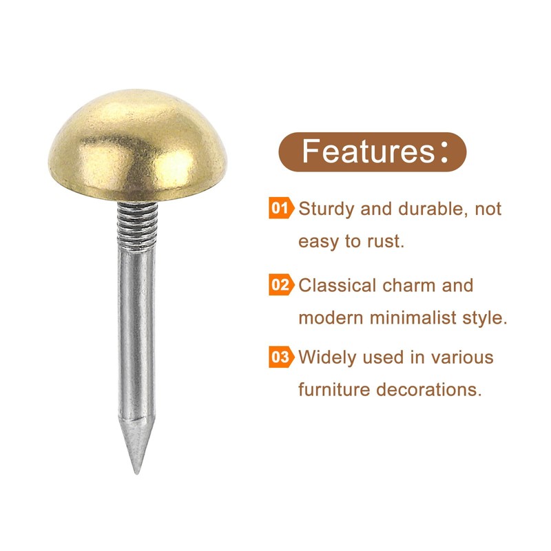 sourcing map 40Pcs Solid Brass Tacks, 12 mm Retro Upholstery
