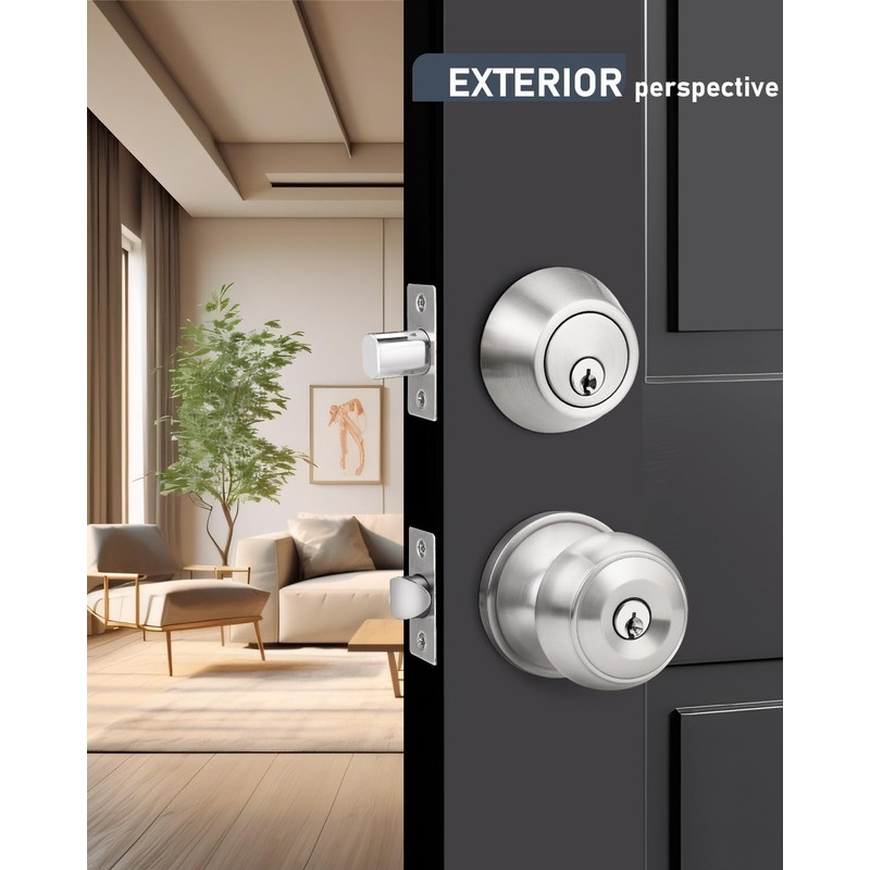 Brotima 3 Pack Keyed Alike Front Door Knob and Deadbolt