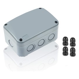 SuperInk PVC/ABS Plastic Dustproof Waterproof IP66 Electrical Junction Box 4.9 x 3.3 x 2.3 inch (125x86x62mm),with 4PK 20mm Outdoor Weatherproof Cable Glands