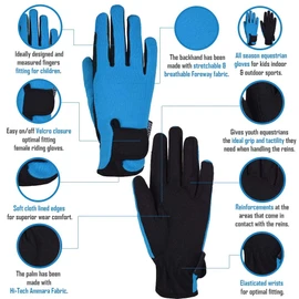 Guantes para montar a caballo para niños, ecuestres para niños, ciclismo de invierno, ciclismo, jardinería, esquí, nieve, ciclismo, niños y niñas, mitones, pony, juveniles, al aire libre (azul, de 6 a 8 años)