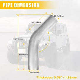 QYFNB 2 Pcs 3" OD 45 Degree Exhaust Pipe, 45° Mandrel Bend Elbow, 304 Stainless Steel, Universal Fit, 5.9 Inch Length, DIY Custom Mandrel Bend Pipe 2PCS