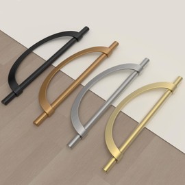 9BUILD 6 Pack Half Moon Cabinet Pulls - 7.5 Inch Brushed Gold Kitchen Cabinet Handles for Cabinets and Dressers