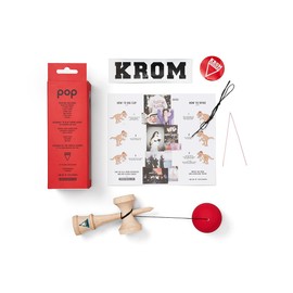 KROM - Kendama Toy POP LOL Red - High Wood Quality - Extra Strong - for Beginner and Pro - Gift Pack : Extra String + Stickers