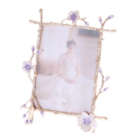 Kawaii-Story BM-xy0029-2 Metal Photo Frame Luxury Design Gold White Purple Flowers Decoration Photo Size 13 x 18 cm (5 x 7 Inches)
