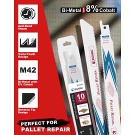 EZARC Reciprocating Saw Blades Wood for Wood Pallets Bi-Metal with Cobalt Reciprocating Saw Blades Set for Wood with Nails Repair 225 mm 10/14TPI 10 Pieces (10 Pieces)