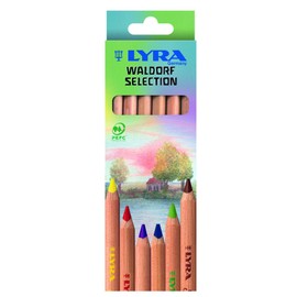 LYRA Waldorf Selection Giant Triangular Colored Pencil, Unlacquered, Set of 6 Super Ferby Pencils, Assorted Colors (3711061)